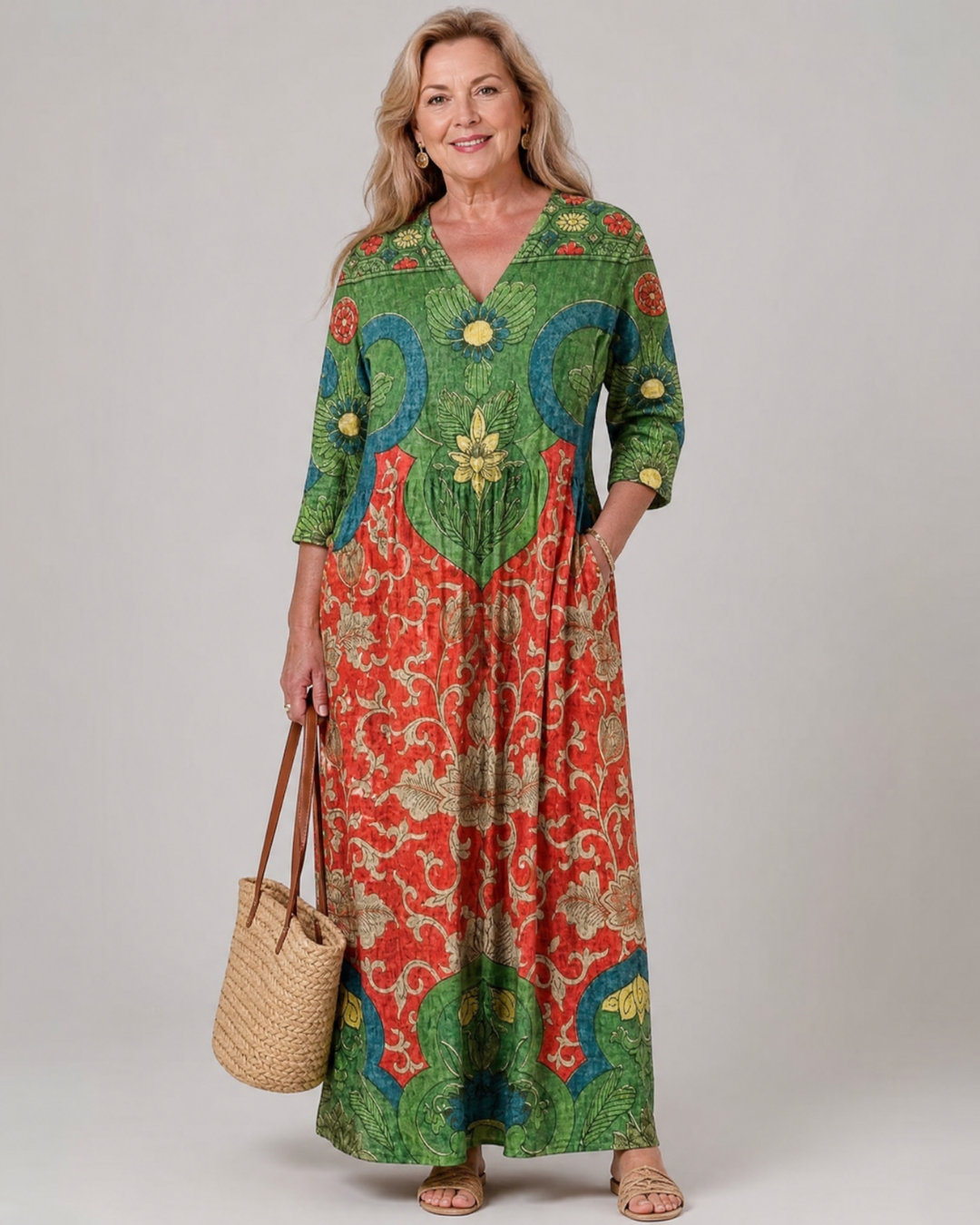 Selma | Vestido midi boho con estampado vintage abstracto