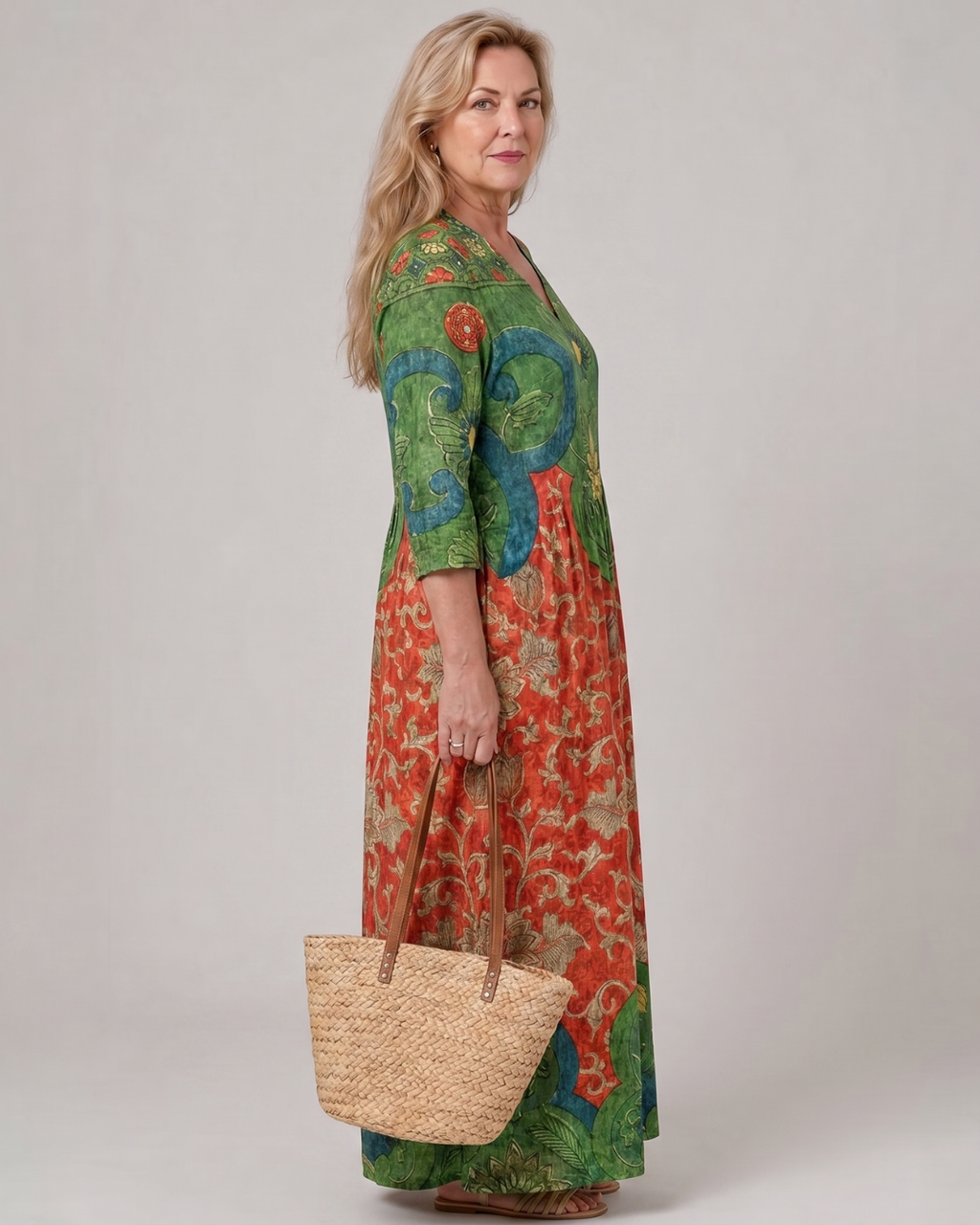Selma | Vestido midi boho con estampado vintage abstracto