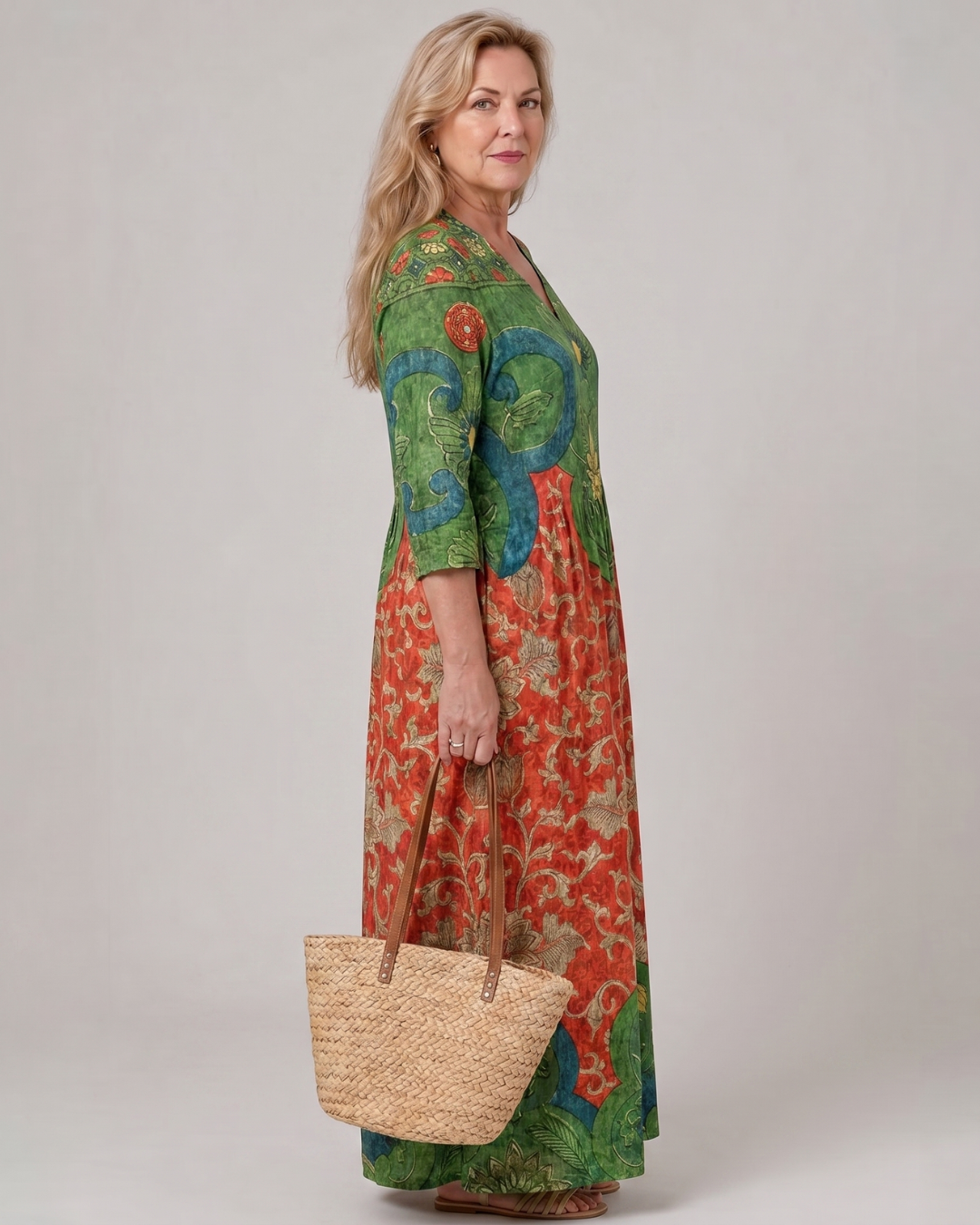 Selma | Vestido midi boho con estampado vintage abstracto