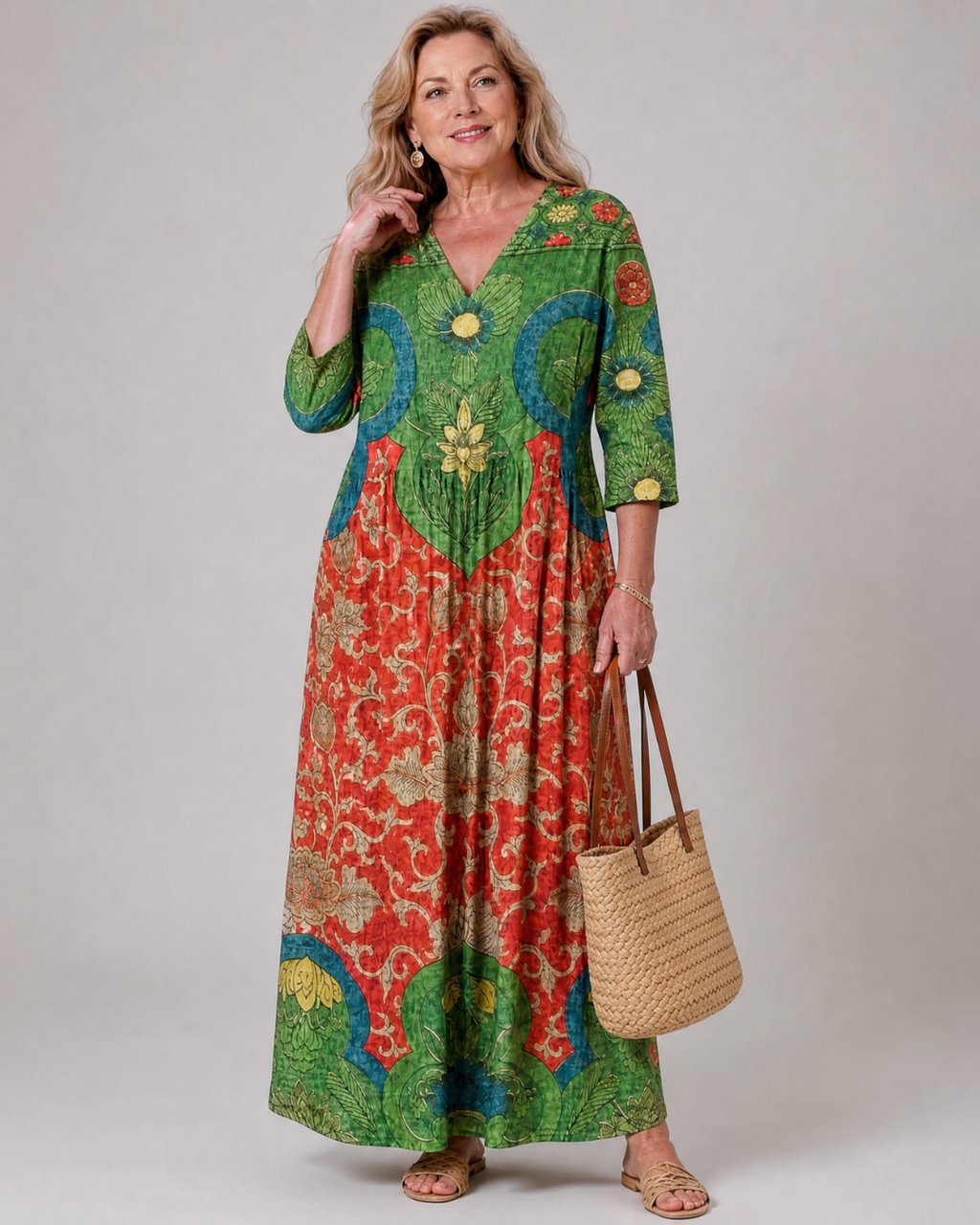 Selma | Vestido midi boho con estampado vintage abstracto