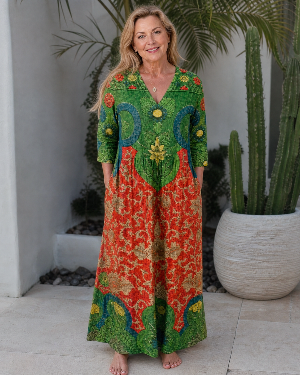 Selma | Vestido midi boho con estampado vintage abstracto