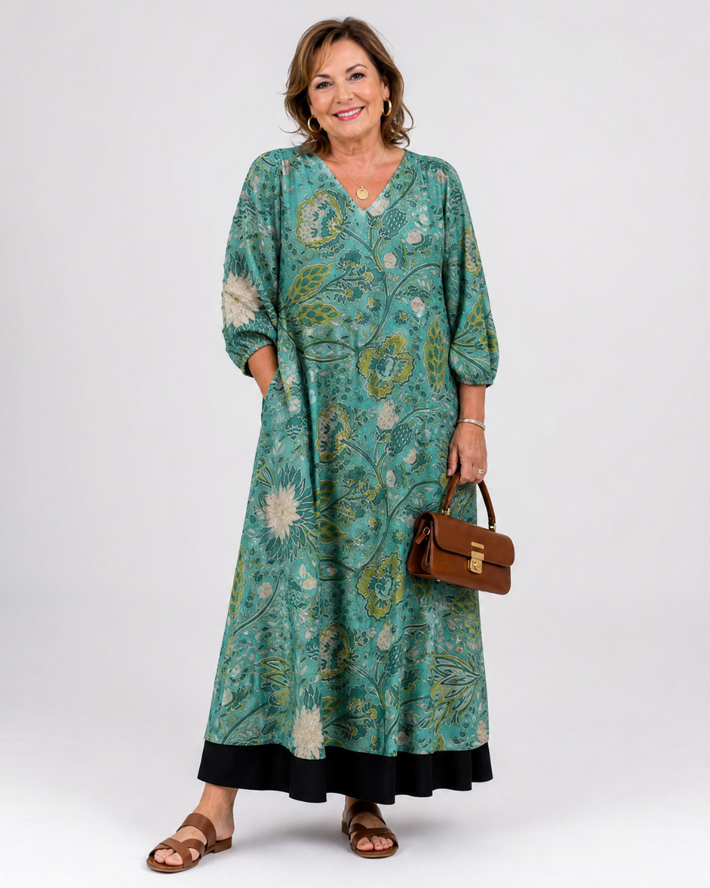 Sina | Vestido midi boho con estampado botánico de enredaderas