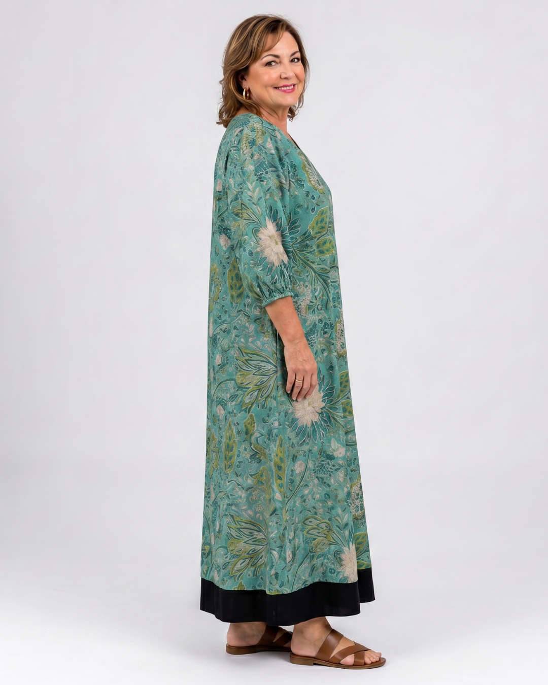 Sina | Vestido midi boho con estampado botánico de enredaderas