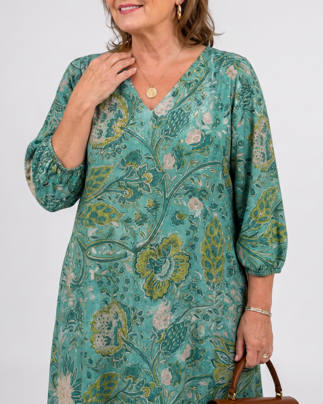 Sina | Vestido midi boho con estampado botánico de enredaderas