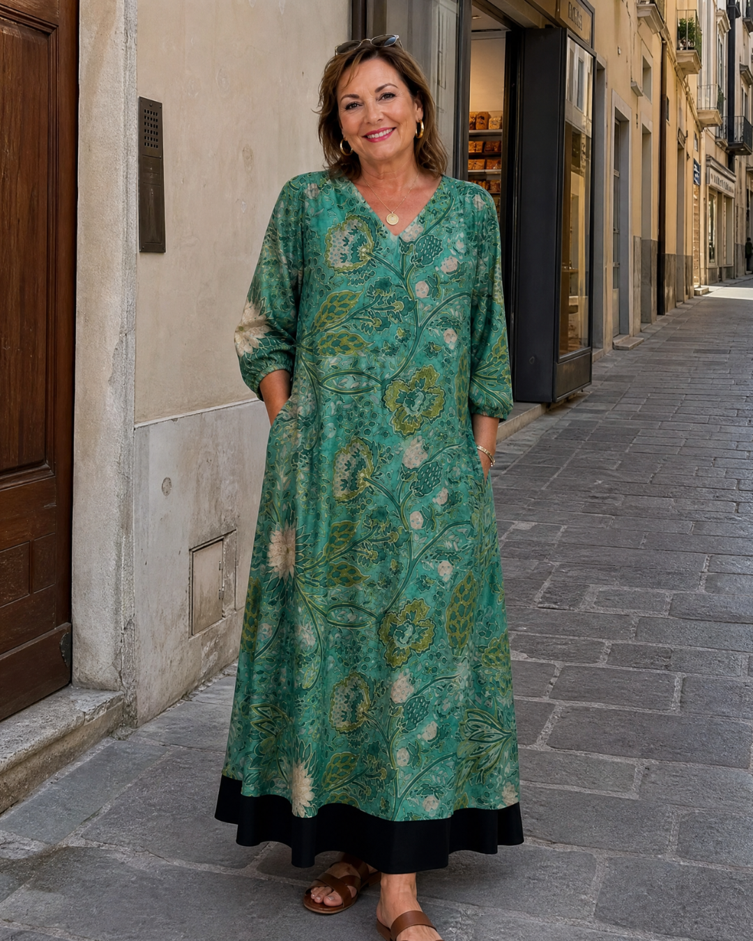 Sina | Vestido midi boho con estampado botánico de enredaderas