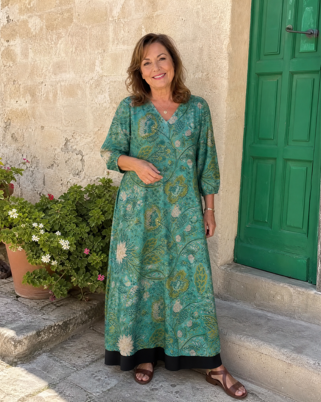 Sina | Vestido midi boho con estampado botánico de enredaderas