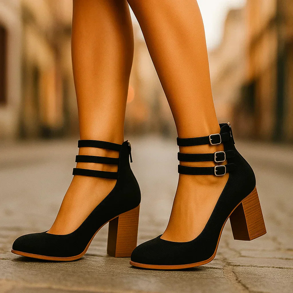 Theresa | Elegantes zapatos de tacón ancho con hebillas