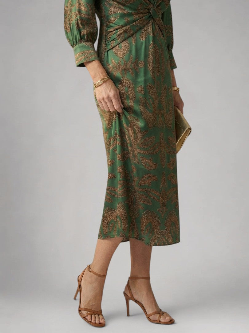 Vanessa | Vestido midi cruzado de manga larga