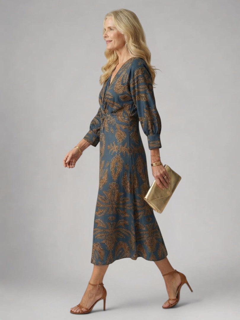 Vanessa | Vestido midi cruzado de manga larga