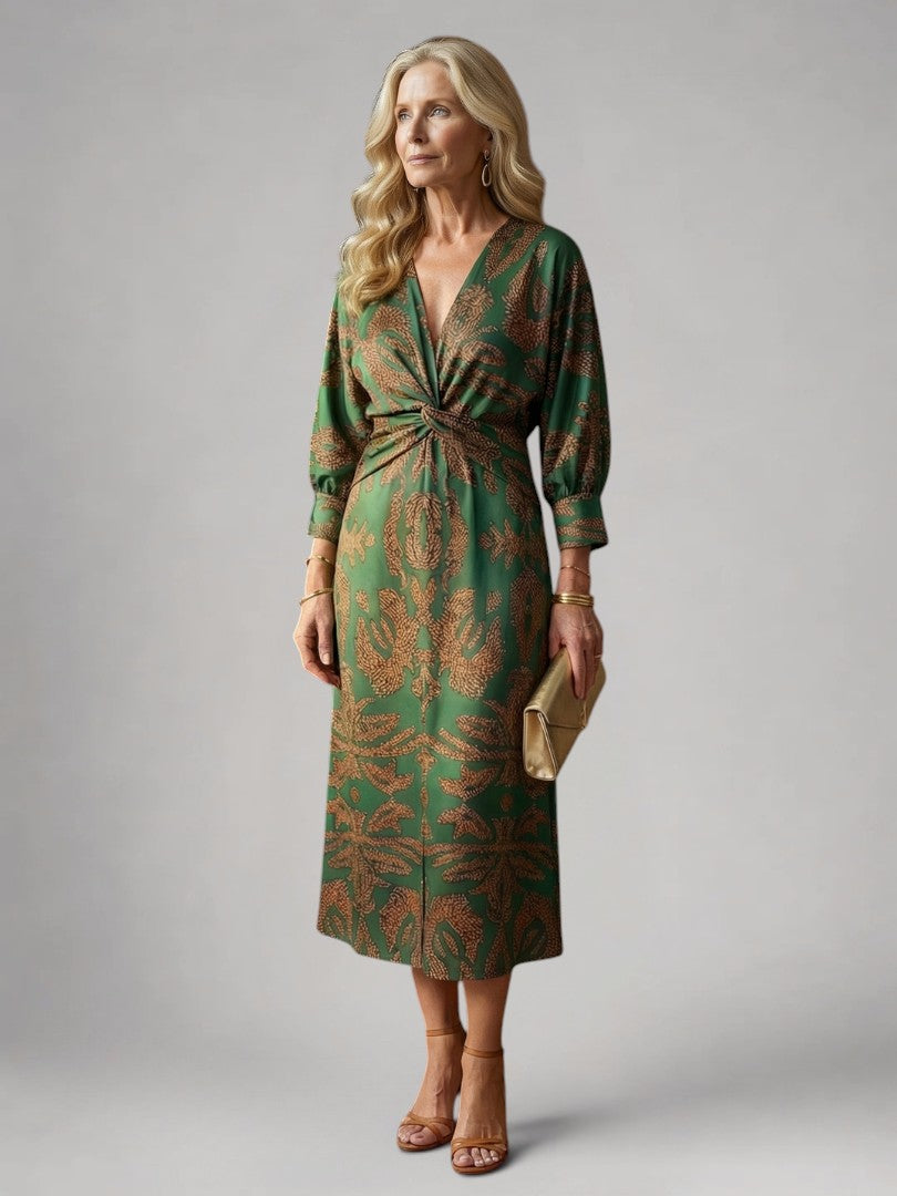 Vanessa | Vestido midi cruzado de manga larga
