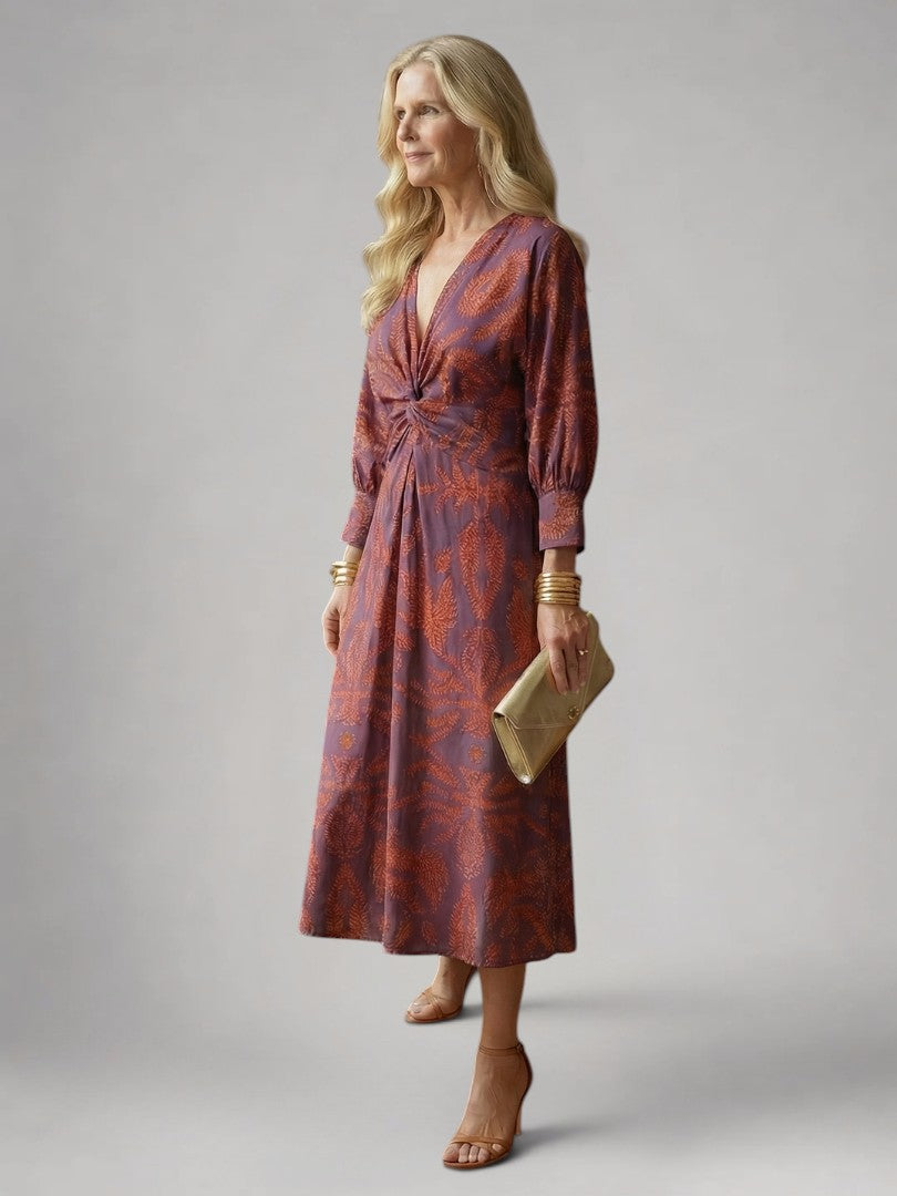 Vanessa | Vestido midi cruzado de manga larga