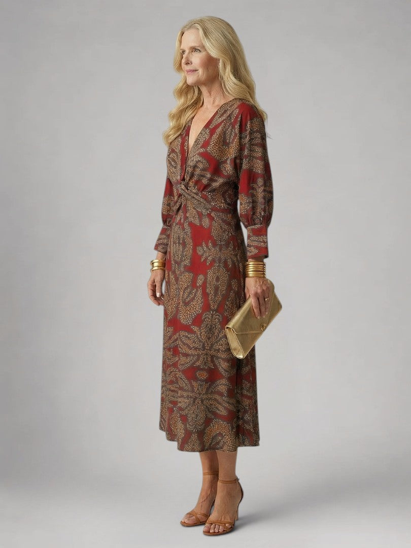 Vanessa | Vestido midi cruzado de manga larga