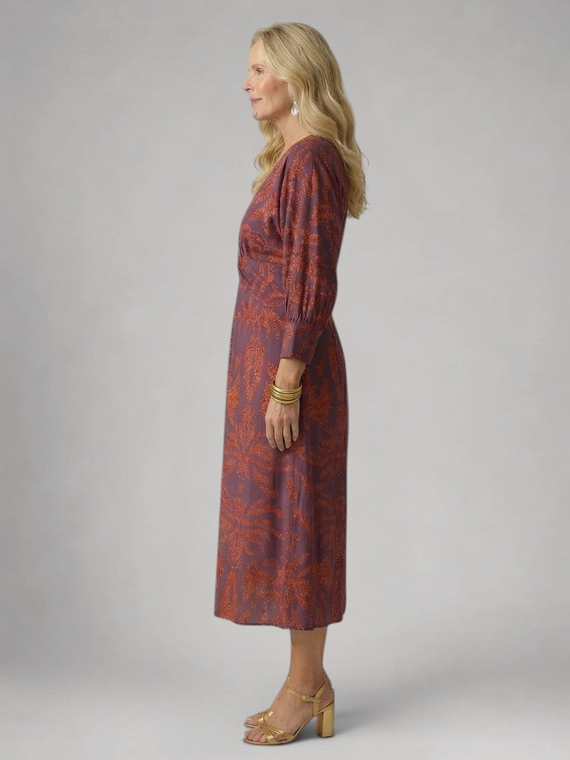 Vanessa | Vestido midi cruzado de manga larga