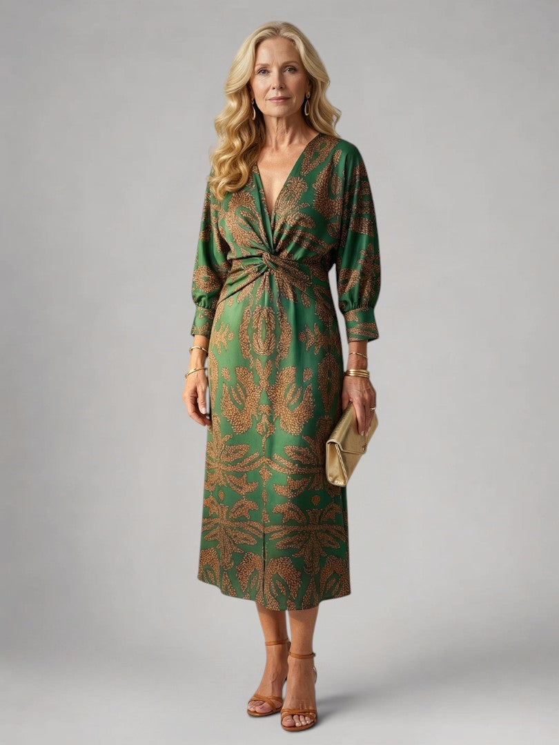 Vanessa | Vestido midi cruzado de manga larga