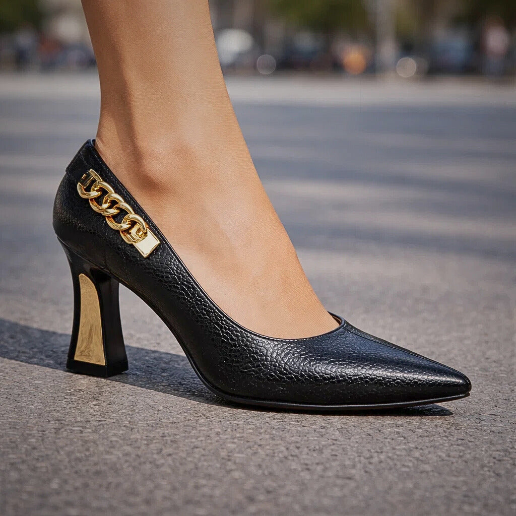 Wilhelmine | Zapatos de tacón de aguja con efecto serpiente y detalle dorado