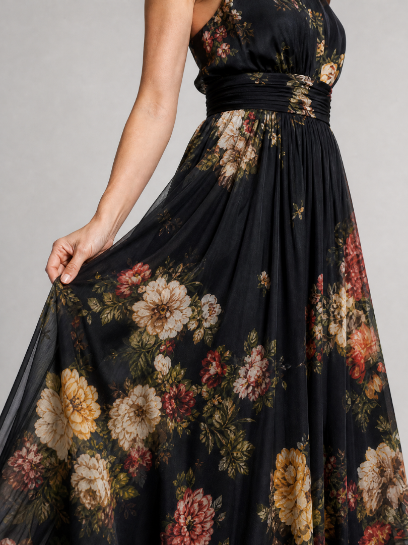 Wilhelmine | Vestido midi halter con estampado floral en negro