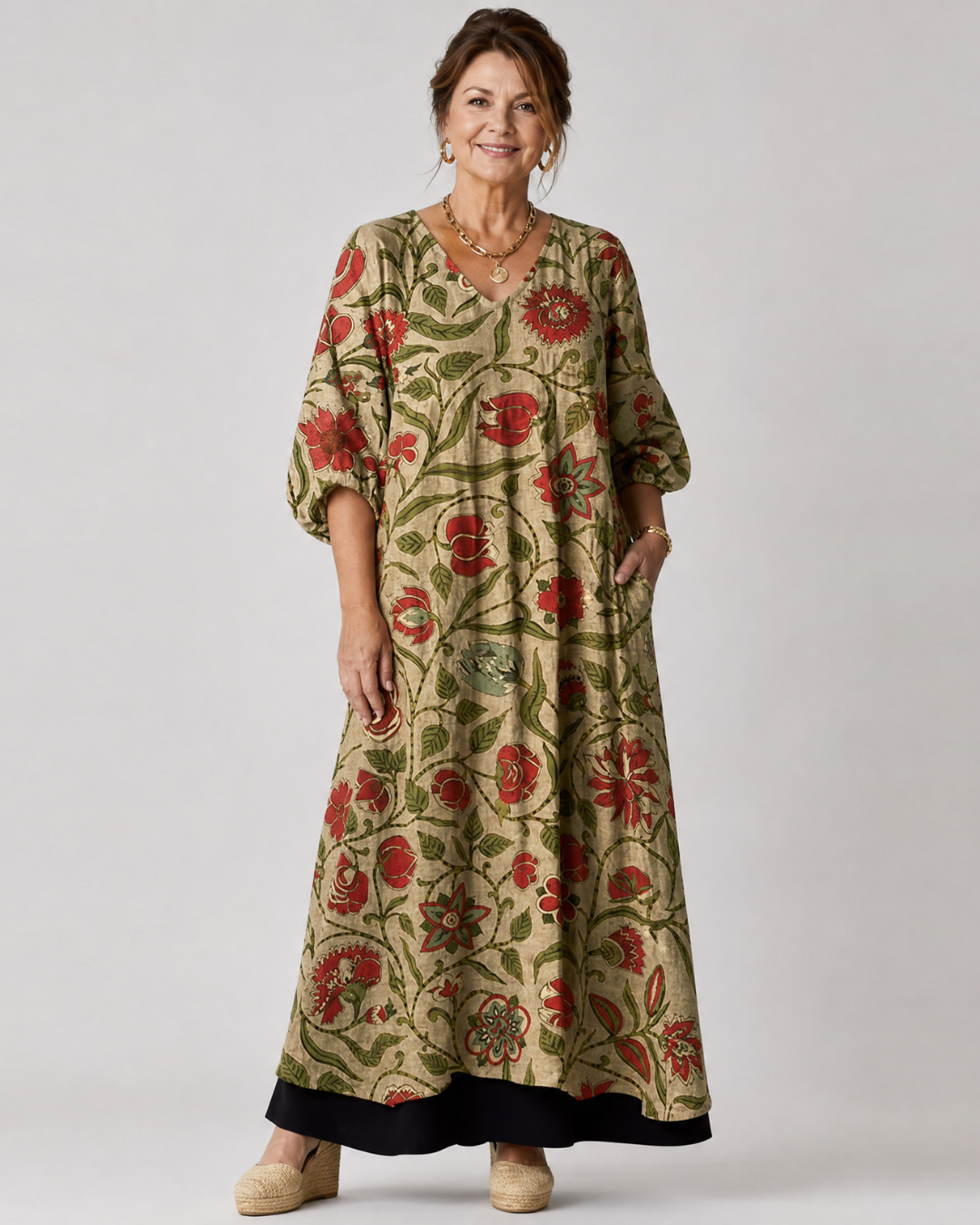 Wilhelmine | Vestido midi boho con estampado botánico