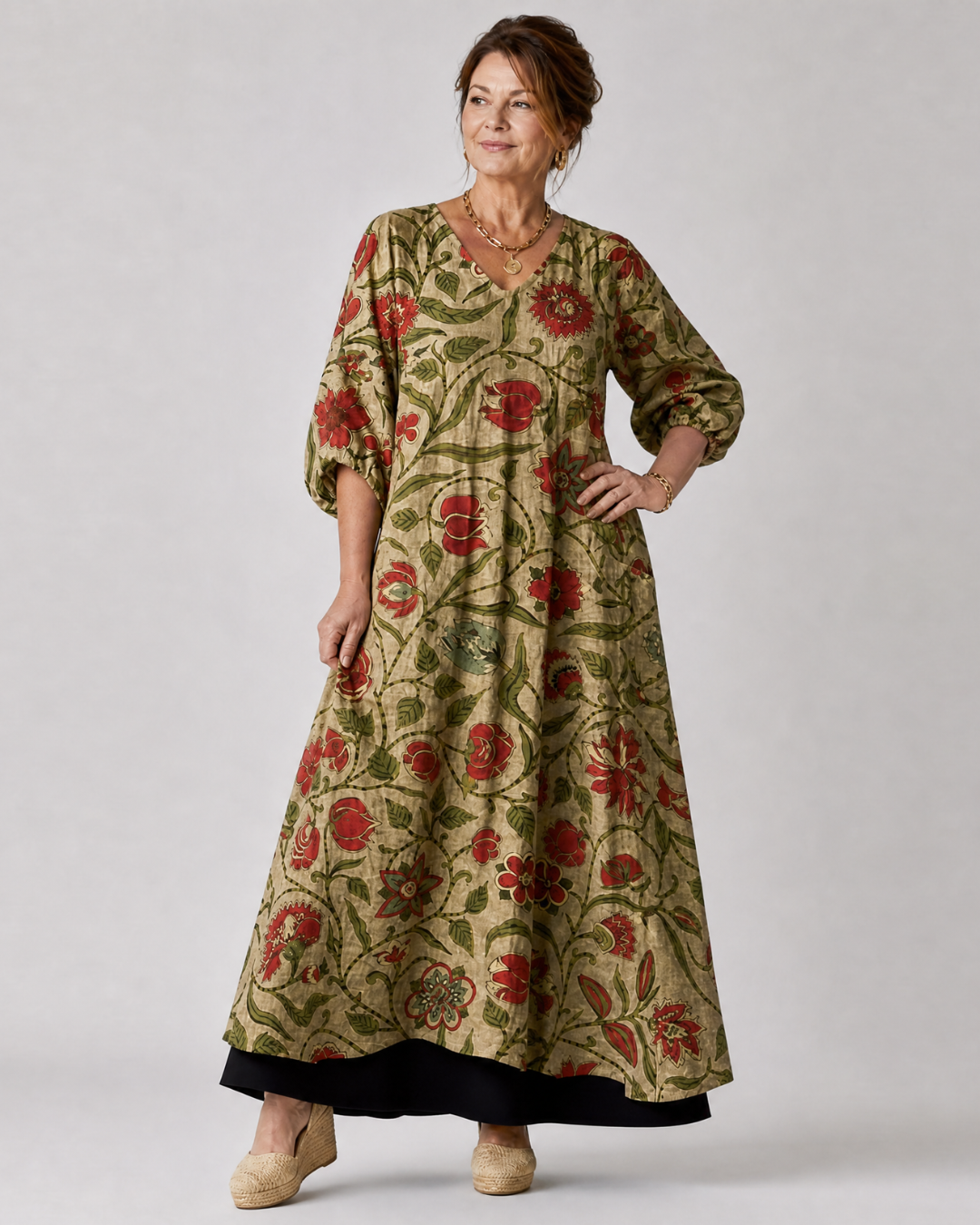Wilhelmine | Vestido midi boho con estampado botánico