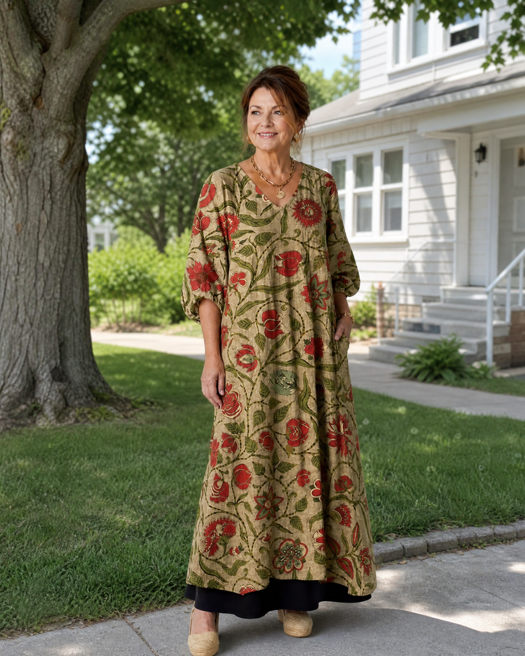 Wilhelmine | Vestido midi boho con estampado botánico